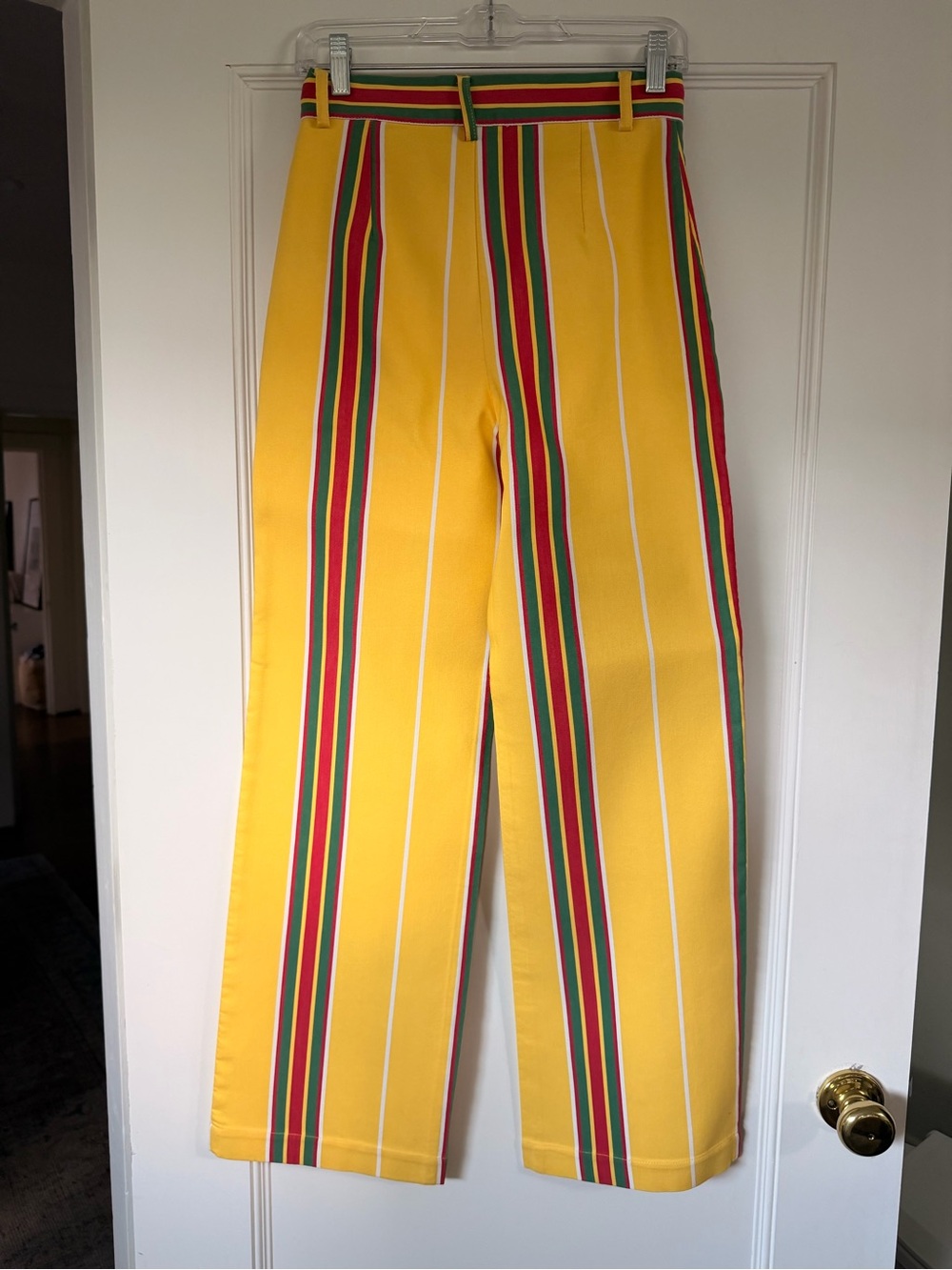 Spanish Brand La Veste Yellow Striped Straight-Leg Women's Pants - Picture 3 of 8